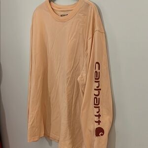 Carhartt Orange with Red Lettering Long Sleeve Tee Soft Cotton Crew- Relaxed Fit